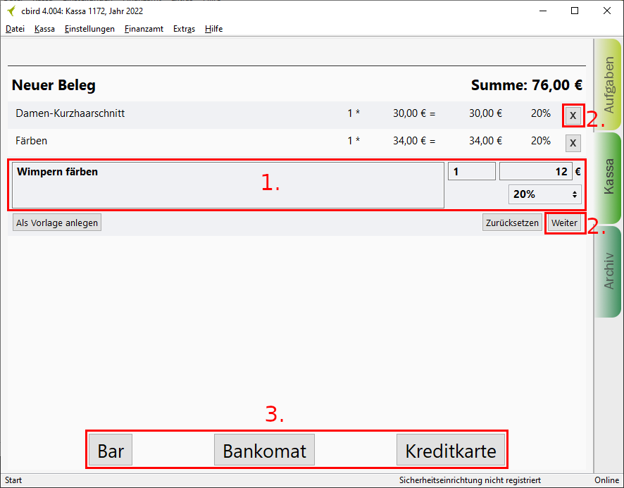 Arbeitsbereich Kassa Arbeitsbereich Aufgaben